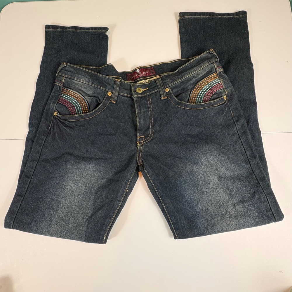 Baby Phat Y2K Rainbow Embroidered Flap Pocket Bootcut Jeans Size 15‎